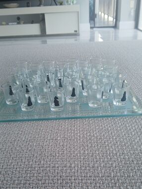 Glass Shot Glass Chess Set - Clear with Black and White.